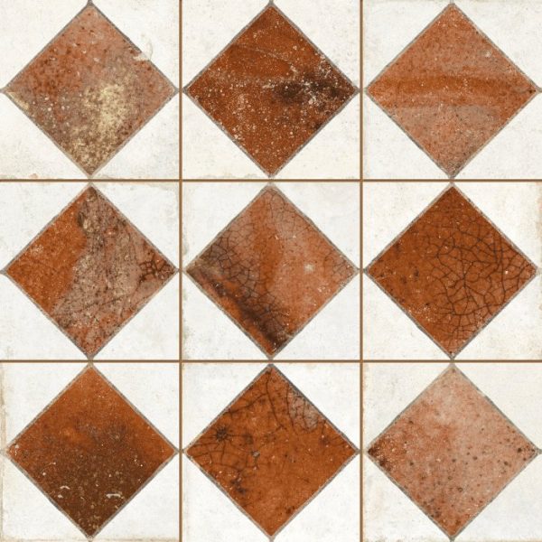 Καφε patchwork πλακακι τοιχου vintage με γεωμετρικα σχεδια 33χ33 FS Arles Brown