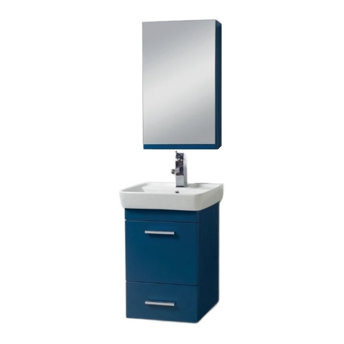 Modern Small MDF Blue Wall Hung Vanity Unit with Washbasin & Mirror 50×39 Dreamy