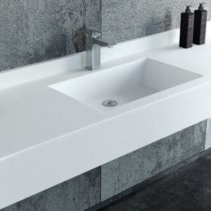 Large white gloss counter top wash basin corian 702 Monobloc Sanitec
