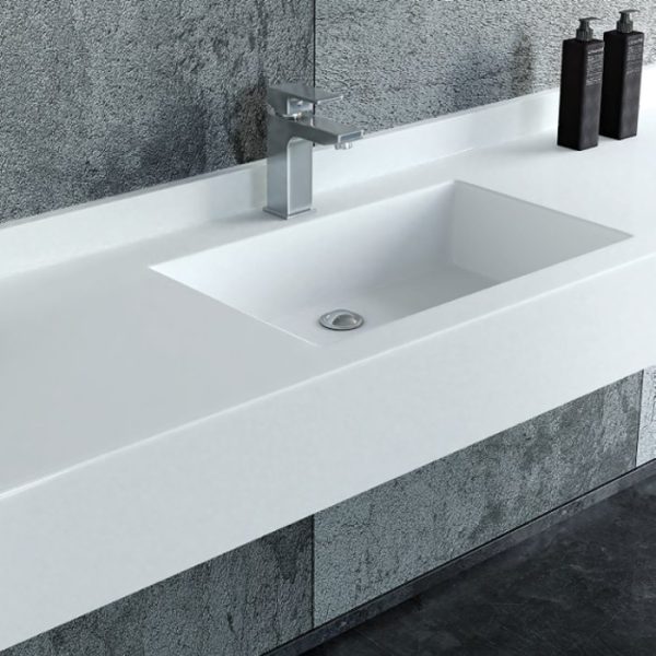 Large white gloss counter top wash basin corian 702 Monobloc Sanitec