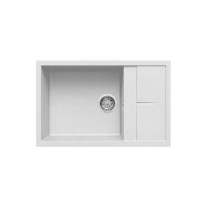 White Modern 1 Bowl Granite Kitchen Sink with Drainer Bianco Titano 68 Unico 310 Elleci