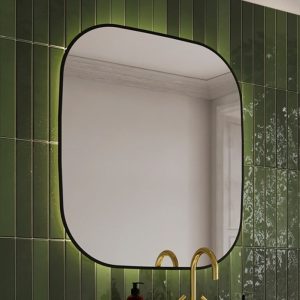 Modern Rectangular LED Illuminated Bathroom Mirror with Black Frame 60x70 Sharon