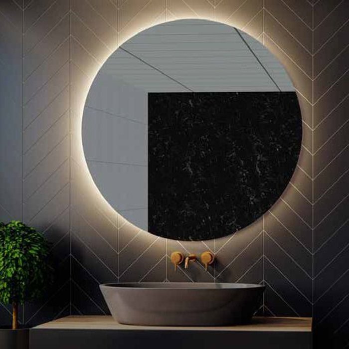 Sardes Karag Modern Large Round LED Illuminated Bathroom Mirror