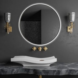 Large Round LED Illuminated Bathroom Mirror with Black Frame Ø80 cm Sharon Black