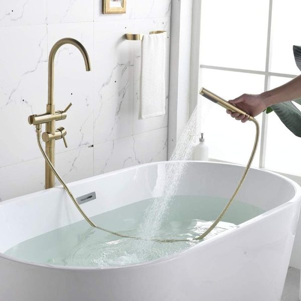 Gold Floor Mounted Freestanding Bath Shower Mixer Venti
