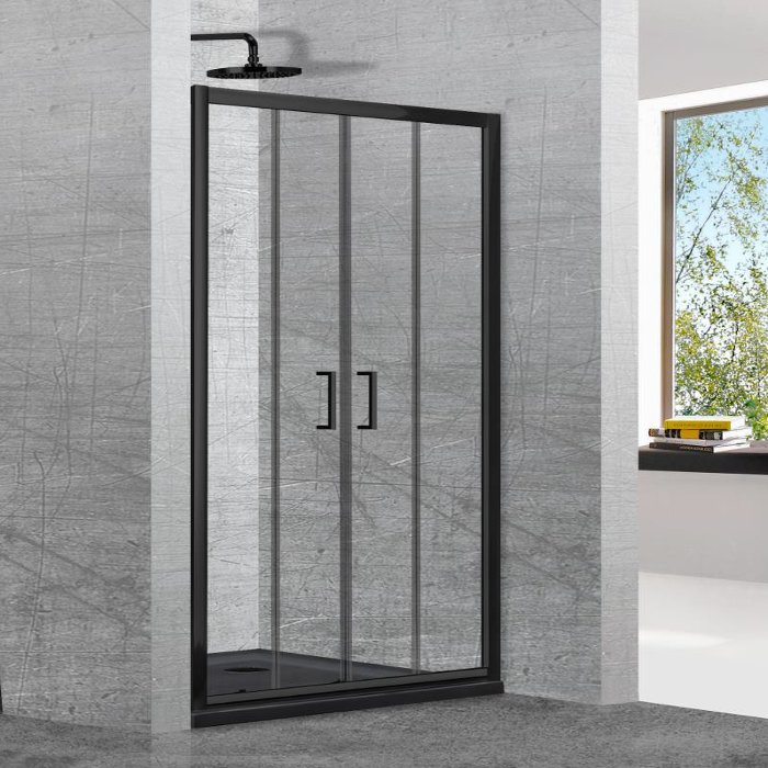 Modern black double sliding shower enclosures 6mm safety glass Clever Black Plus