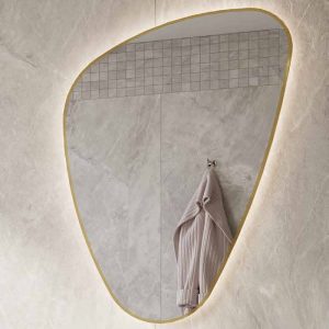 Modern LED Illuminated Bathroom Mirror with Gold Frame 65x100 cm Elena