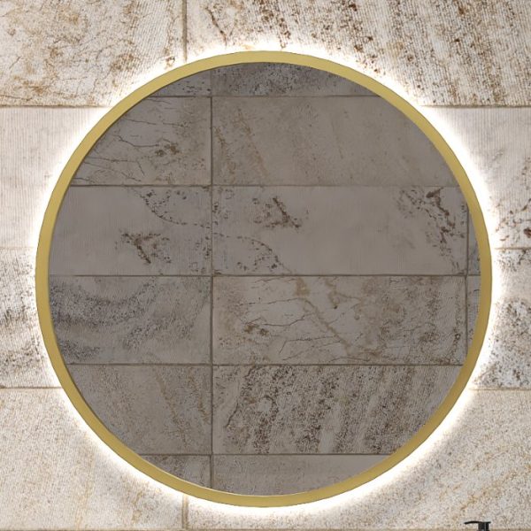 Large Round LED Illuminated Bathroom Mirror with Gold Frame Ø80 cm Sharon