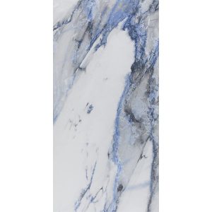 Modern White Glossy Marble Effect Wall & Floor Gres Porcelain Tile with Blue Veins 60x120 Arno Azzurro