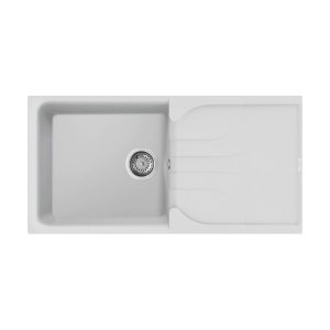 Modern White 1 Bowl Granite Kitchen Sink with Drainer Bianco Titano 68 EGO 480 Elleci