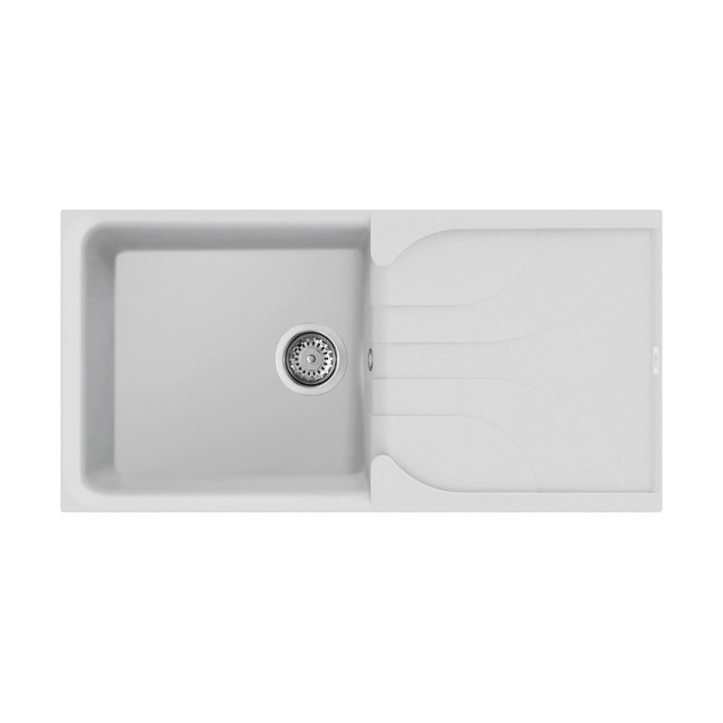 Modern White 1 Bowl Granite Kitchen Sink with Drainer Bianco Titano 68 EGO 480 Elleci