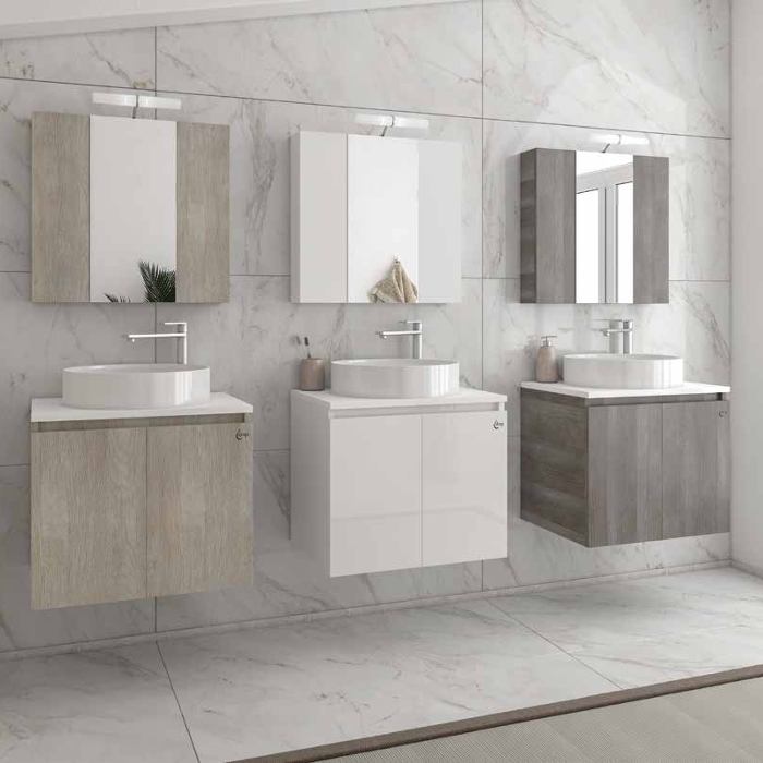 Wall Hung Bathroom Furniture with Countertop Wash Basin Set Beige White Grey 61×46 Drop Verona 60 Top