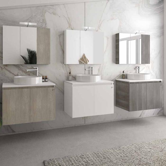 Wall Hung Beige Grey White Bathroom Furniture with Countertop Wash Basin Set Drop Verona 75 Top