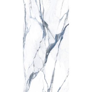 Blue White Glossy Marble Effect Gres Porcelain Tile 60x120 Calacatta Oceanic