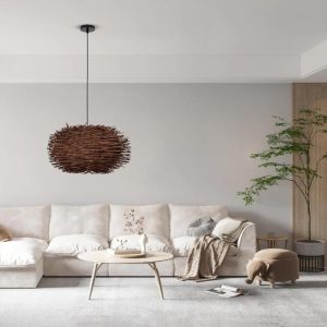 Living Room Vintage 1-Light Dark Brown Bamboo Wooden Decorative Pendant Ceiling Light 01734 Minorca