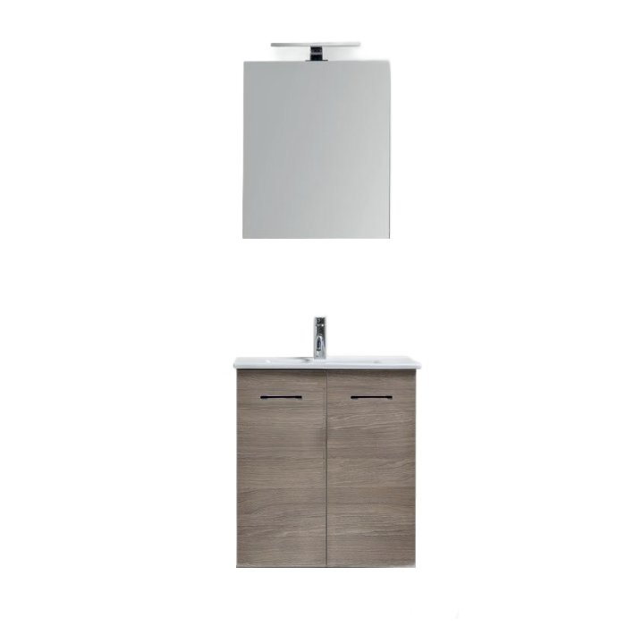 Modern Small Wall Hung 2 Door Vanity Unit with Wash Basin & Mirror Cabinet Set 51×39 Little