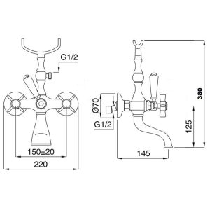 Diagram for bronze bath shower mixer tap ART. 804C ALISEO