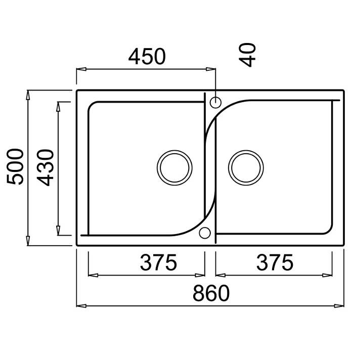 Diagram for 2 bowl granite kitchen sink EGO 450 Elleci