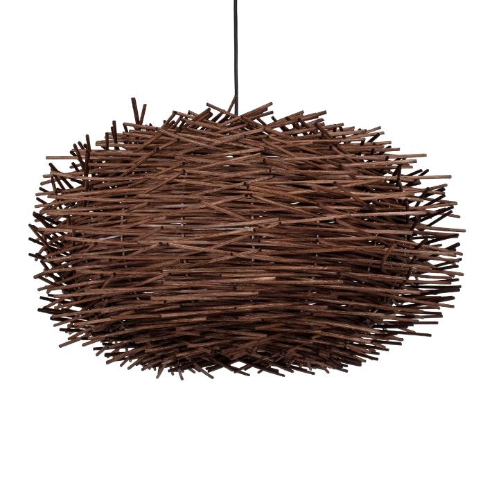 Vintage 1-Light Dark Brown Bamboo Wooden Decorative Pendant Ceiling Light 01734 Minorca