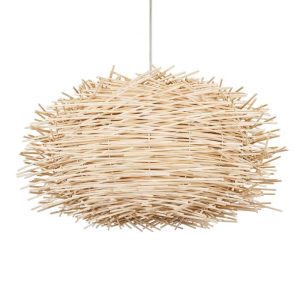 Boho 1-Light Beige Bamboo Wooden Decorative Pendant Ceiling Light 01731 Minorca