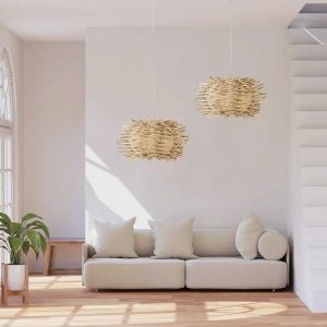 Rustic 1-Light Beige Bamboo Wooden Decorative Pendant Ceiling Light 01731 Minorca