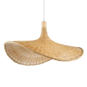 Boho 1-Light Beige Bamboo Wooden Decorative Pendant Ceiling Light 01721 Cuba