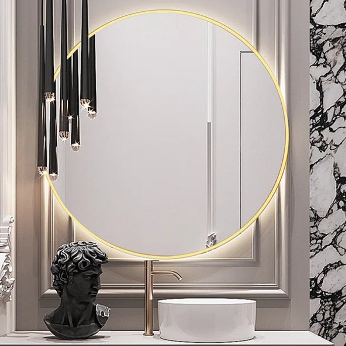 Large Round LED Illuminated Bathroom Mirror with Gold Painter Frame Ø80 cm Sharon
