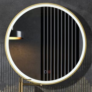 Round LED Illuminated Anti-Fog Bathroom Mirror with Gold Metallic Frame Paris Imex