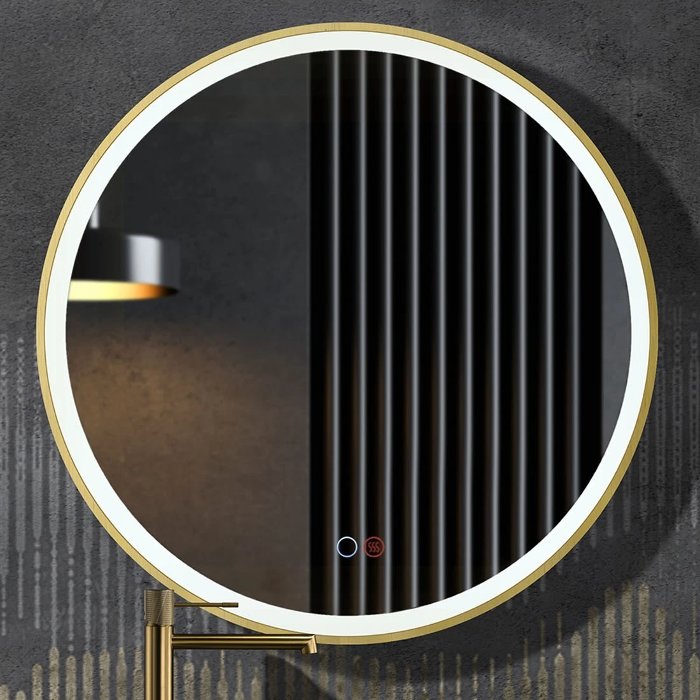 Round LED Illuminated Anti-Fog Mirror with Gold Metallic Frame Paris Imex