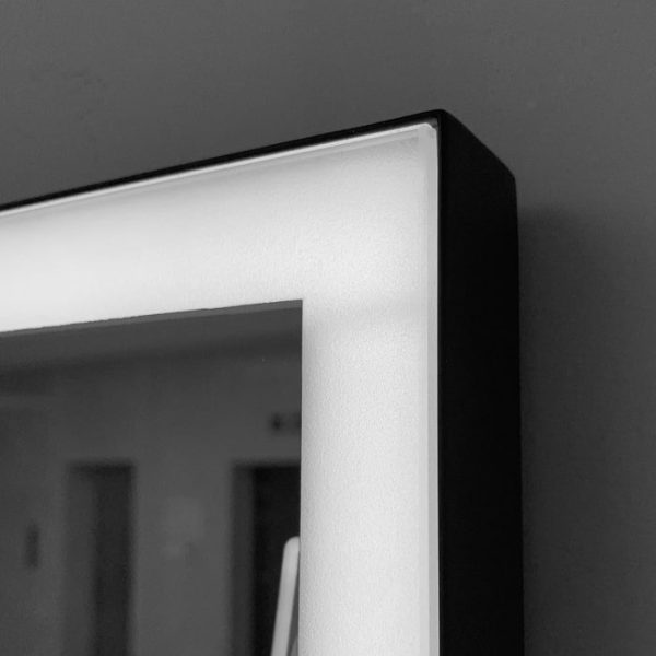 Large Rectangular LED Illuminated Anti-Fog Bathroom Mirror with Black Metallic Frame Suiza Imex