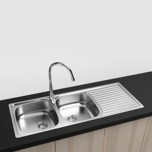 Modern 2 Bowl Stainless Steel Kitchen Sink with Drainer 116x50 Karag BL 933B