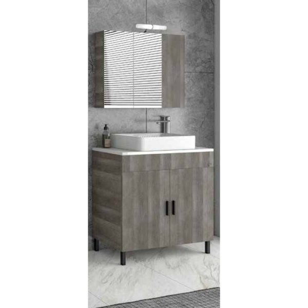 Grey Modern Set Floor Standing Bathroom Furniture with Wash Basin Mirror 81x40 Roma 80 Top Drop