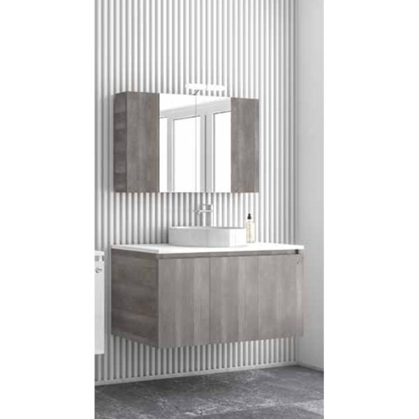 Grey Modern Set Wall Hung Bathroom Furniture with Wash Basin & Mirror Verona 100 Top Drop