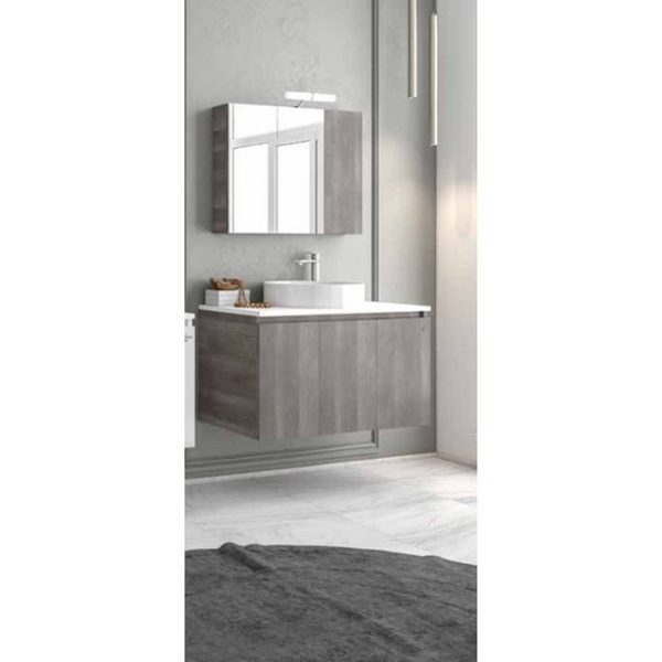 Grey Wall Hung Bathroom Furniture with Countertop Wash Basin Set Drop Verona 90 Top