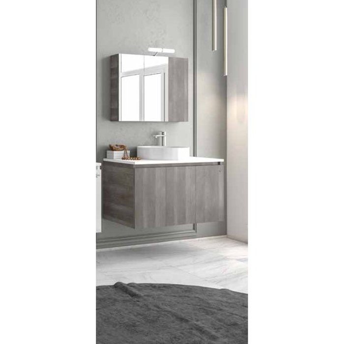 Modern Grey Wall Hung Bathroom Furniture with Countertop Wash Basin Set Drop Verona 90 Top