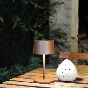 Brown Outdoor Modern Table Lamp for Restuarants Rechargeable Touch Dimmable Led Olivia Mini Zafferano