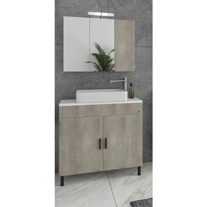 Beige Modern Set Floor Standing Bathroom Furniture with Wash Basin Mirror 81×40 Roma 80 Top Drop