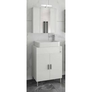 White Modern Set Floor Standing Bathroom Furniture with Wash Basin & Mirror 61x40 Roma 60 Top Drop