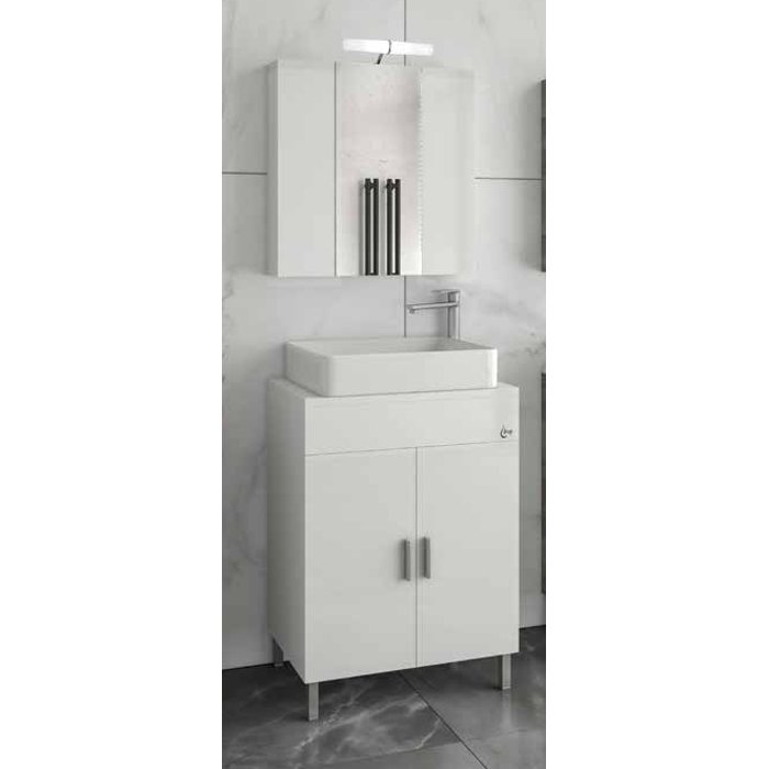 White Economical Set Floor Standing Bathroom Furniture with Wash Basin & Mirror 61×40 Roma 60 Top Drop