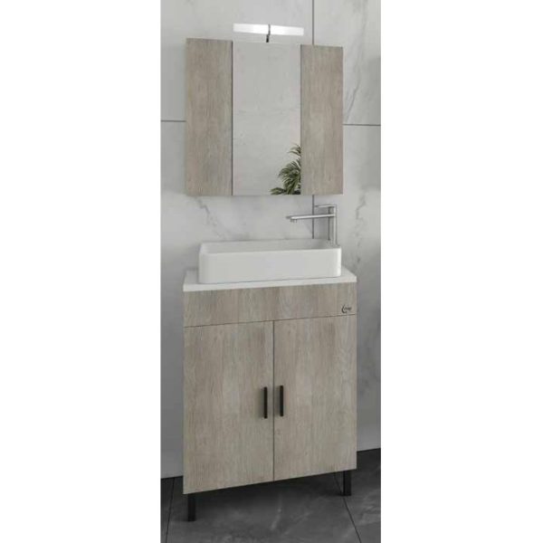 Beige Set with Wash Basin & Mirror Floor Standing Bathroom Furniture 61x40 Roma 60 Top Drop