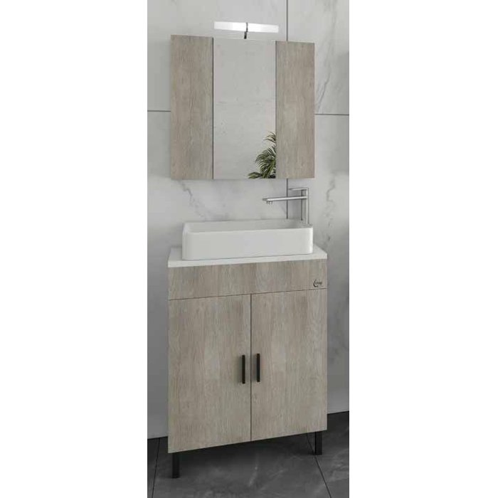 Beige Modern Set with Wash Basin & Mirror Floor Standing Bathroom Furniture 61×40 Roma 60 Top Drop