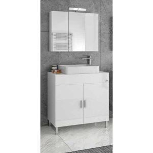 White Modern Set Floor Standing Bathroom Furniture with Wash Basin Mirror 81x40 Roma 80 Top Drop