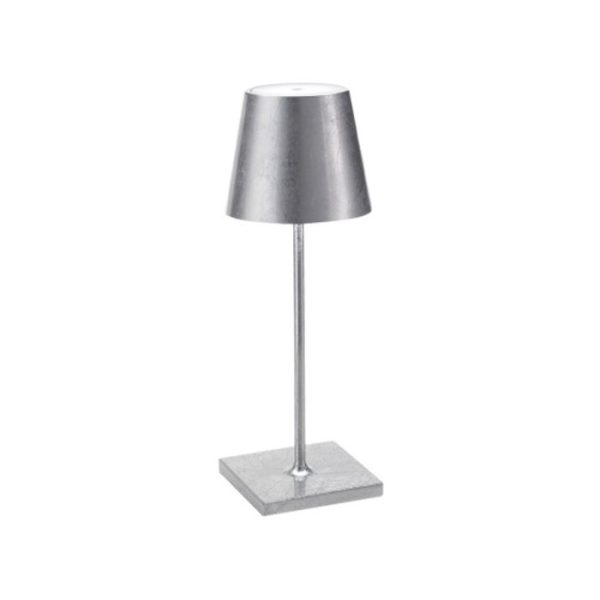 Silver Leaf Minimal Rechargeable Touch Dimmable Outdoor Table Lamp Led Zafferano Poldina Mini LD0320BFA