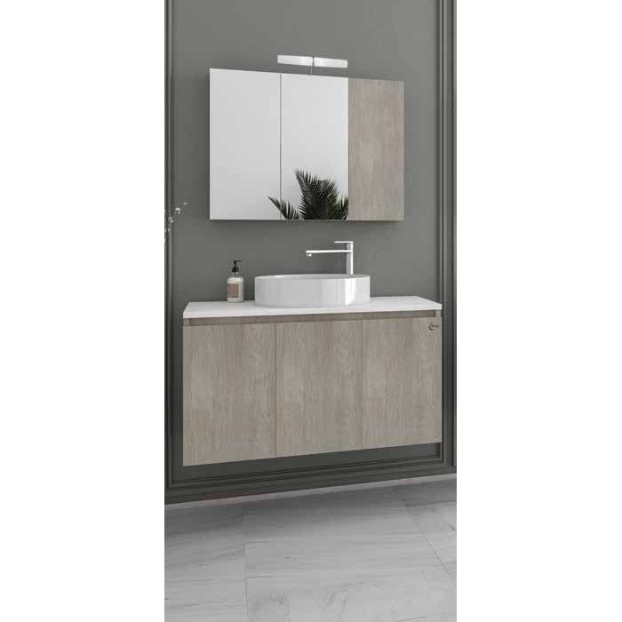 Beige Wall Hung Bathroom Furniture with Countertop Wash Basin Set Drop Verona 90 Top