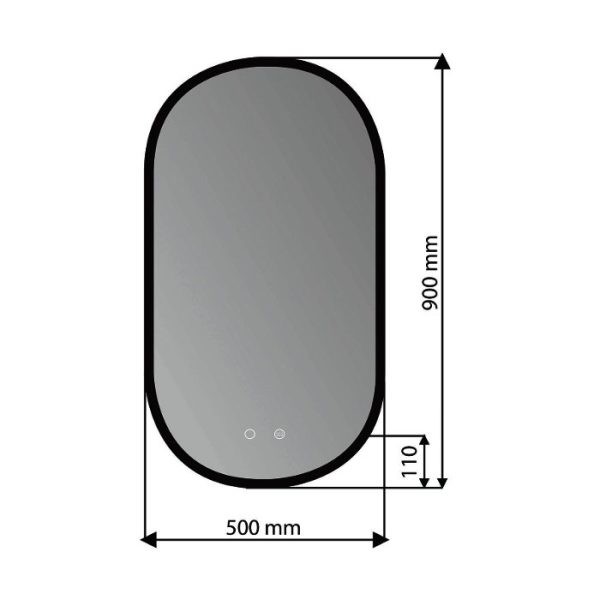 Large Oval LED Illuminated Anti-Fog Mirror with Metallic Frame 50x90 cm Dimesnions Tokyo Imex