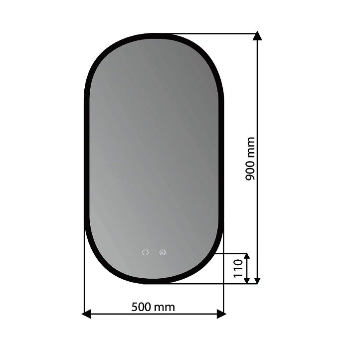 Oval LED Illuminated Anti-Fog Mirror with Metallic Frame 50×90 cm Dimesnions Tokyo Imex