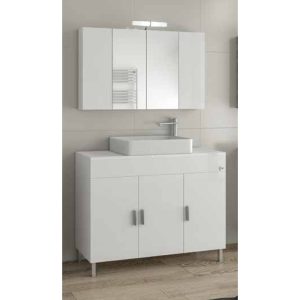 White Set Floor Standing Bathroom Furniture with Wash Basin and Mirror 101x40 Roma 100 Top Drop
