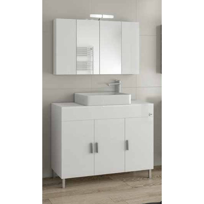 White Modern Set Floor Standing Bathroom Furniture with Wash Basin and Mirror 101×40 Roma 100 Top Drop