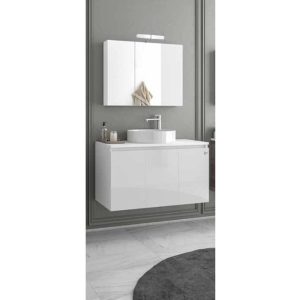 Economical White Wall Hung Bathroom Furniture with Countertop Wash Basin Set Drop Verona 90 Top