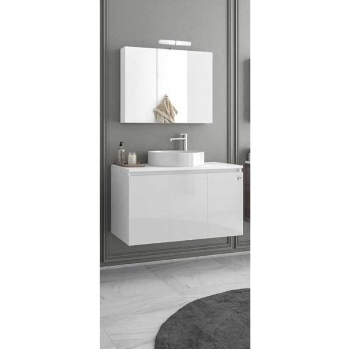 White Wall Hung Bathroom Furniture with Countertop Wash Basin Set Drop Verona 90 Top